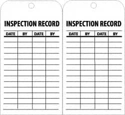 NMC - 3" High x 6" Long, INSPECTION RECORD, English Safety & Facility Inspection Tag - Tag Header: Danger, 2 Sides, Black & White Unrippable Vinyl - Exact Tooling