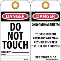 NMC - 3" High x 6" Long, DANGER - DO NOT TOUCH, English Safety & Facility Lockout Tag - Tag Header: Danger, 2 Sides, Black, Red & White Unrippable Vinyl - Exact Tooling