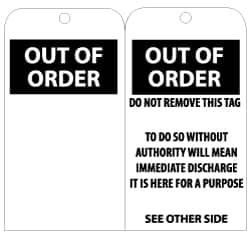 NMC - 3" High x 6" Long, OUT OF ORDER, English Safety & Facility Lockout Tag - Tag Header: Notice, 2 Sides, Black & White Unrippable Vinyl - Exact Tooling