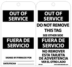 NMC - 3" High x 6" Long, OUT OF SERVICE, English Safety & Facility Lockout Tag - Tag Header: Notice, 2 Sides, Black & White Unrippable Vinyl - Exact Tooling