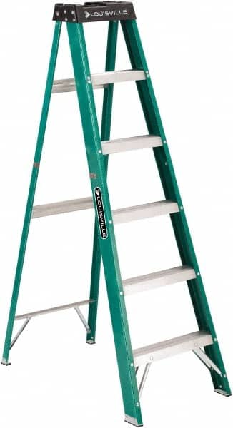Louisville - 5 Steps, 6' High, Type II Rating, Fiberglass Step Ladder - Exact Tooling