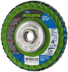 Norton - 80 Grit, 4-1/2" Disc Diam, 5/8-11 Center Hole, Type 27 Ceramic Alumina Flap Disc - 13,300 Max RPM, Polyester Backing, Arbor Attaching System, Coated - Exact Tooling