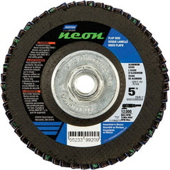 Norton - 60 Grit, 5" Disc Diam, 5/8-11 Center Hole, Type 27 Ceramic Alumina Flap Disc - 12,000 Max RPM, Polyester Backing, Arbor Attaching System, Coated - Exact Tooling