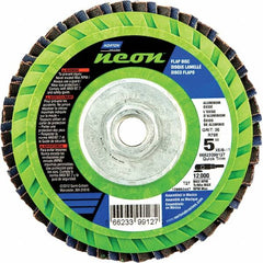 Norton - 60 Grit, 5" Disc Diam, 5/8-11 Center Hole, Type 27 Ceramic Alumina Flap Disc - 12,000 Max RPM, Polyester Backing, Arbor Attaching System, Coated - Exact Tooling