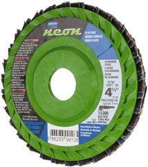 Norton - 36 Grit, 4-1/2" Disc Diam, 7/8" Center Hole, Type 27 Ceramic Alumina Flap Disc - 13,300 Max RPM, Polyester Backing, Arbor Attaching System, Coated - Exact Tooling