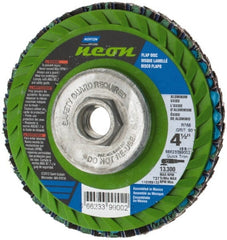 Norton - 80 Grit, 4-1/2" Disc Diam, 5/8-11 Center Hole, Type 27 Ceramic Alumina Flap Disc - 13,300 Max RPM, Polyester Backing, Arbor Attaching System, Coated - Exact Tooling