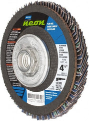 Norton - 40 Grit, 4-1/2" Disc Diam, 5/8-11 Center Hole, Type 27 Ceramic Alumina Flap Disc - 13,300 Max RPM, Polyester Backing, Arbor Attaching System, Coated - Exact Tooling