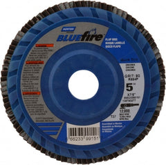 Norton - 80 Grit, 5" Disc Diam, 7/8" Center Hole, Type 27 Zirconia Alumina Flap Disc - 12,000 Max RPM, Cloth Backing, Arbor Attaching System, Coated - Exact Tooling