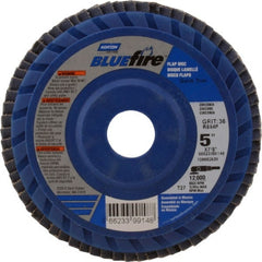 Norton - 36 Grit, 5" Disc Diam, 7/8" Center Hole, Type 27 Zirconia Alumina Flap Disc - 12,000 Max RPM, Cloth Backing, Arbor Attaching System, Coated - Exact Tooling