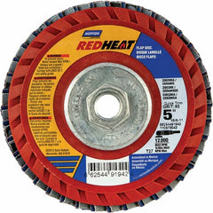 Norton - 40 Grit, 5" Disc Diam, 5/8-11 Center Hole, Type 27 Ceramic Alumina Flap Disc - 12,000 Max RPM, Cloth Backing, Arbor Attaching System, Coated - Exact Tooling