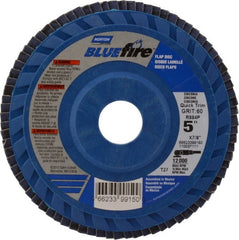 Norton - 60 Grit, 5" Disc Diam, 7/8" Center Hole, Type 27 Zirconia Alumina Flap Disc - 12,000 Max RPM, Cloth Backing, Arbor Attaching System, Coated - Exact Tooling