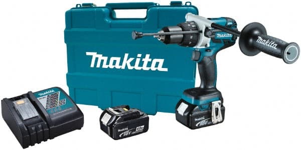 Makita - 18 Volt 1/2" Keyless Chuck Cordless Hammer Drill - 0 to 34,000 BPM, 0 to 400 & 0 to 1,500 RPM, Reversible, Ergonomic Handle - Exact Tooling