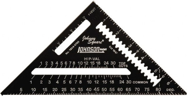Johnson Level & Tool - 7" Blade Length x 7" Base Length, Anodized Finish, Aluminum Rafter Square - 1/8" Graduation - Exact Tooling