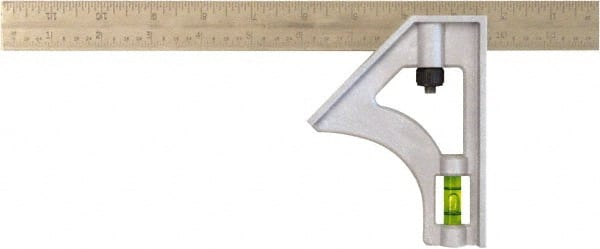 Johnson Level & Tool - 1 Piece, 12" Combination Square Set - 1/8, 1/16 & 1/32" (Inch/Metric) Graduation, Stainless Steel Blade, Plastic Head - Exact Tooling