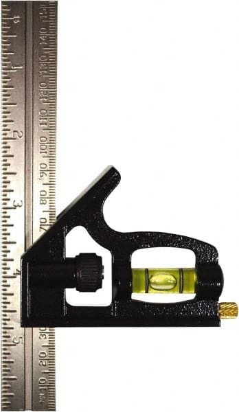 Johnson Level & Tool - 1 Piece, 6" Combination Square Set - 1/8, 1/16 & 1/32" (Inch/Metric) Graduation, Stainless Steel Blade, Cast Zinc Head - Exact Tooling