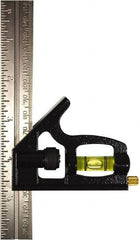 Johnson Level & Tool - 1 Piece, 6" Combination Square Set - 1/8, 1/16 & 1/32" (Inch/Metric) Graduation, Stainless Steel Blade, Cast Zinc Head - Exact Tooling
