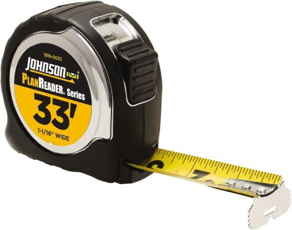 Johnson Level & Tool - 33' x 1-1/16" Tape Measure - 1/16" Graduation, Inch Graduation Style - Exact Tooling