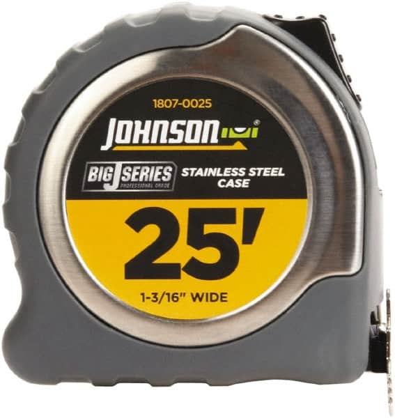 Johnson Level & Tool - 25' x 1-3/16" Tape Measure - 1/16" Graduation, Inch Graduation Style - Exact Tooling