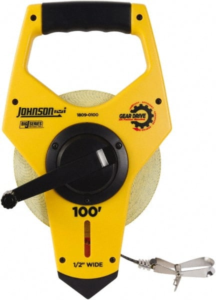 Johnson Level & Tool - 100' x 1/2" Tape Measure - 1/8" (Face) & 1/10" (Back) Graduation, Inch Graduation Style - Exact Tooling