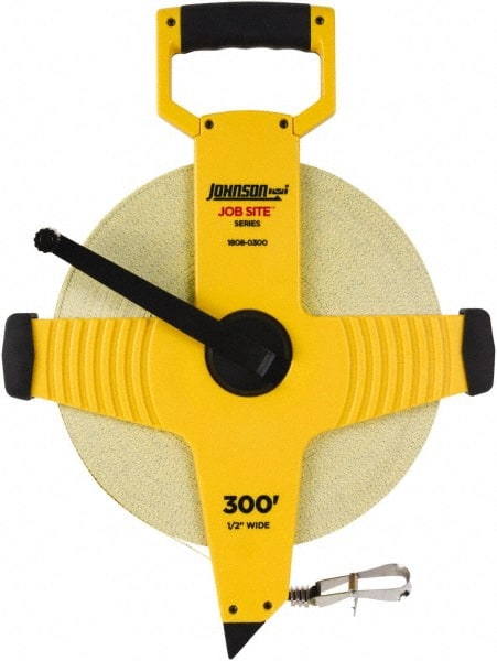 Johnson Level & Tool - 300' x 1/2" Tape Measure - 1/8" (Face) & 1/10" (Back) Graduation, Inch Graduation Style - Exact Tooling