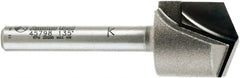 Amana Tool - 23/32" Cut Diam, 1/2" Length of Cut, 2 Flute V-Groove Edge Profile Router Bit - Carbide-Tipped, 1/4" Shank Diam, 2-1/4" OAL, Uncoated - Exact Tooling