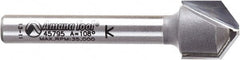 Amana Tool - 1/2" Cut Diam, 3/8" Length of Cut, 2 Flute V-Groove Edge Profile Router Bit - Carbide-Tipped, 1/4" Shank Diam, 2" OAL, Uncoated - Exact Tooling