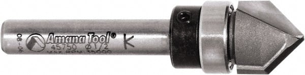 Amana Tool - 1/2" Cut Diam, 1/2" Length of Cut, 2 Flute V-Groove Edge Profile Router Bit - Carbide-Tipped, 1/4" Shank Diam, 2" OAL, Uncoated - Exact Tooling