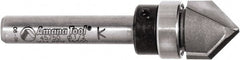 Amana Tool - 1/2" Cut Diam, 1/2" Length of Cut, 2 Flute V-Groove Edge Profile Router Bit - Carbide-Tipped, 1/4" Shank Diam, 2" OAL, Uncoated - Exact Tooling