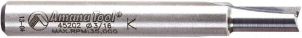 Amana Tool - 3/16" Diam, 1/4" Shank Diam, 7/16" Length of Cut, 2 Flute Straight Plunge Router Bit - 2" Overall Length, Solid Carbide - Exact Tooling