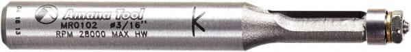 Amana Tool - 3/16" Cut Diam, 7/16" Length of Cut, 2 Flute Flush Trim Edge Profile Router Bit - Carbide-Tipped, 1/4" Shank Diam, 2" OAL, Uncoated - Exact Tooling