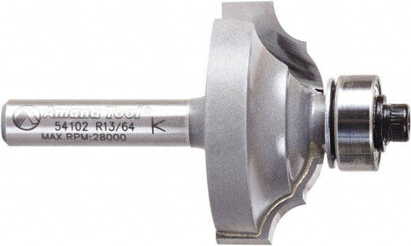 Amana Tool - 1-1/4" Cut Diam, 1/2" Length of Cut, 2 Flute Classical Edge Profile Router Bit - Carbide-Tipped, 1/4" Shank Diam, 2" OAL, Uncoated - Exact Tooling