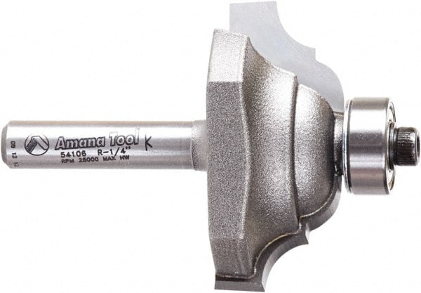 Amana Tool - 1-1/2" Cut Diam, 5/8" Length of Cut, 2 Flute Classical Edge Profile Router Bit - Carbide-Tipped, 1/4" Shank Diam, 2-1/8" OAL, Uncoated - Exact Tooling