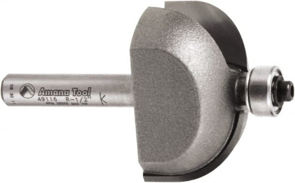 Amana Tool - 1-3/8" Cut Diam, 3/4" Length of Cut, 2 Flute Cove Edge Profile Router Bit - Carbide-Tipped, 1/4" Shank Diam, 3/4" OAL, Uncoated - Exact Tooling