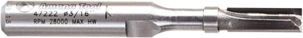 Amana Tool - 3/16" Cut Diam, 1/2" Length of Cut, 2 Flute Pattern-Cutting Edge Profile Router Bit - Carbide-Tipped, 1/4" Shank Diam, 2" OAL, Uncoated - Exact Tooling