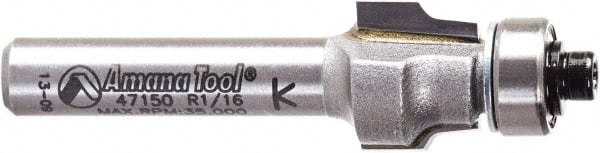 Amana Tool - 1/2" Cut Diam, 3/8" Length of Cut, 2 Flute Laminate Trim Edge Profile Router Bit - Carbide-Tipped, 1/4" Shank Diam, 1-7/8" OAL, Uncoated - Exact Tooling