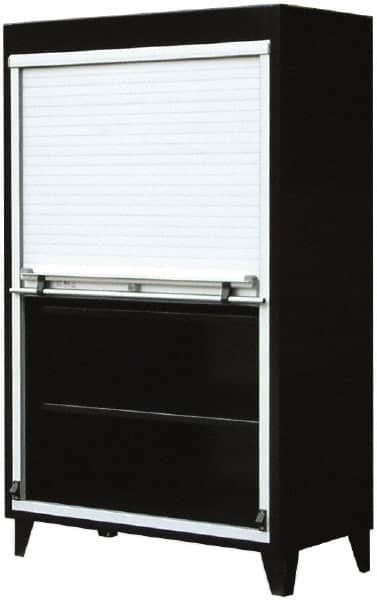 Strong Hold - 4 Shelf Roll Up Storage Cabinet - Steel/Aluminum, 48" Wide x 24" Deep x 78" High, Dark Gray - Exact Tooling
