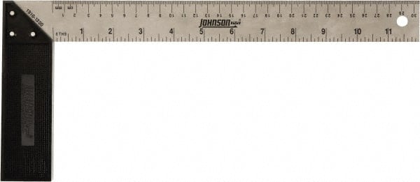 Johnson Level & Tool - 12" Blade Length x 1-1/2" Blade Width, 5-7/8" Base Length x 1-1/2" Base Width Stainless Steel Square - 0.008" Accuracy - Exact Tooling
