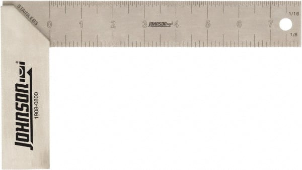 Johnson Level & Tool - 8" Blade Length x 1-1/2" Blade Width, 5-1/2" Base Length x 1-1/2" Base Width Aluminum Square - 0.008" Accuracy - Exact Tooling