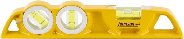 Johnson Level & Tool - Magnetic 10" Long 3 Vial Torpedo Level - Aluminum, Yellow, 1 Plumb, 1 Level & 1 45° Vials - Exact Tooling