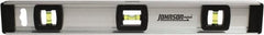 Johnson Level & Tool - 18" Long 3 Vial I-Beam Level - Aluminum, Silver, 2 Plumb & 1 Level Vials - Exact Tooling