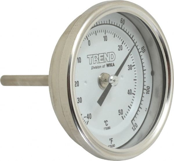 Wika - 2-1/2 Inch Long Stem, 3 Inch Dial Diameter, Stainless Steel, Back Connected Bi-Metal Thermometer - -40 to 50°C, 1% Accuracy - Exact Tooling