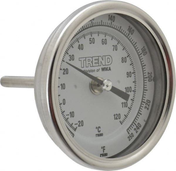 Wika - 2-1/2 Inch Long Stem, 3 Inch Dial Diameter, Stainless Steel, Back Connected Bi-Metal Thermometer - -20 to 120°C, 1% Accuracy - Exact Tooling