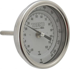 Wika - 2-1/2 Inch Long Stem, 3 Inch Dial Diameter, Stainless Steel, Back Connected Bi-Metal Thermometer - -20 to 120°C, 1% Accuracy - Exact Tooling