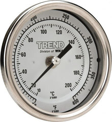 Wika - 2-1/2 Inch Long Stem, 3 Inch Dial Diameter, Stainless Steel, Back Connected Bi-Metal Thermometer - 10 to 200°C, 1% Accuracy - Exact Tooling