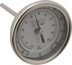 Wika - 4 Inch Long Stem, 3 Inch Dial Diameter, Stainless Steel, Back Connected Bi-Metal Thermometer - -5 to 50°C, 1% Accuracy - Exact Tooling