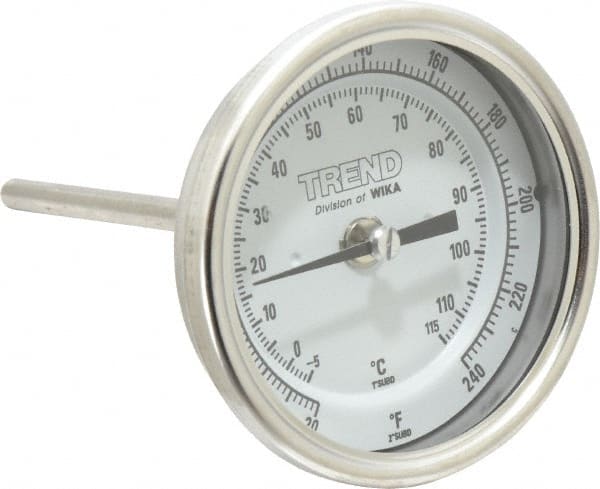 Wika - 4 Inch Long Stem, 3 Inch Dial Diameter, Stainless Steel, Back Connected Bi-Metal Thermometer - -5 to 115°C, 1% Accuracy - Exact Tooling
