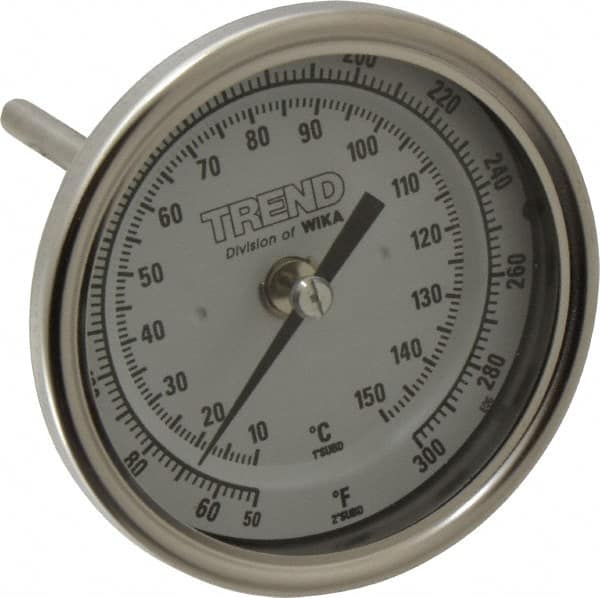 Wika - 4 Inch Long Stem, 3 Inch Dial Diameter, Stainless Steel, Back Connected Bi-Metal Thermometer - 10 to 150°C, 1% Accuracy - Exact Tooling