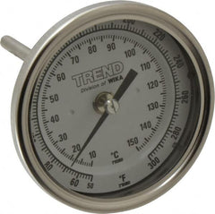 Wika - 4 Inch Long Stem, 3 Inch Dial Diameter, Stainless Steel, Back Connected Bi-Metal Thermometer - 10 to 150°C, 1% Accuracy - Exact Tooling