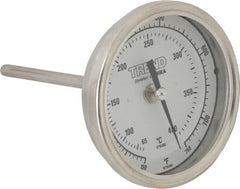 Wika - 4 Inch Long Stem, 3 Inch Dial Diameter, Stainless Steel, Back Connected Bi-Metal Thermometer - 65 to 400°C, 1% Accuracy - Exact Tooling