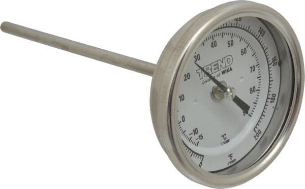 Wika - 6 Inch Long Stem, 3 Inch Dial Diameter, Stainless Steel, Back Connected Bi-Metal Thermometer - -15 to 90°C, 1% Accuracy - Exact Tooling
